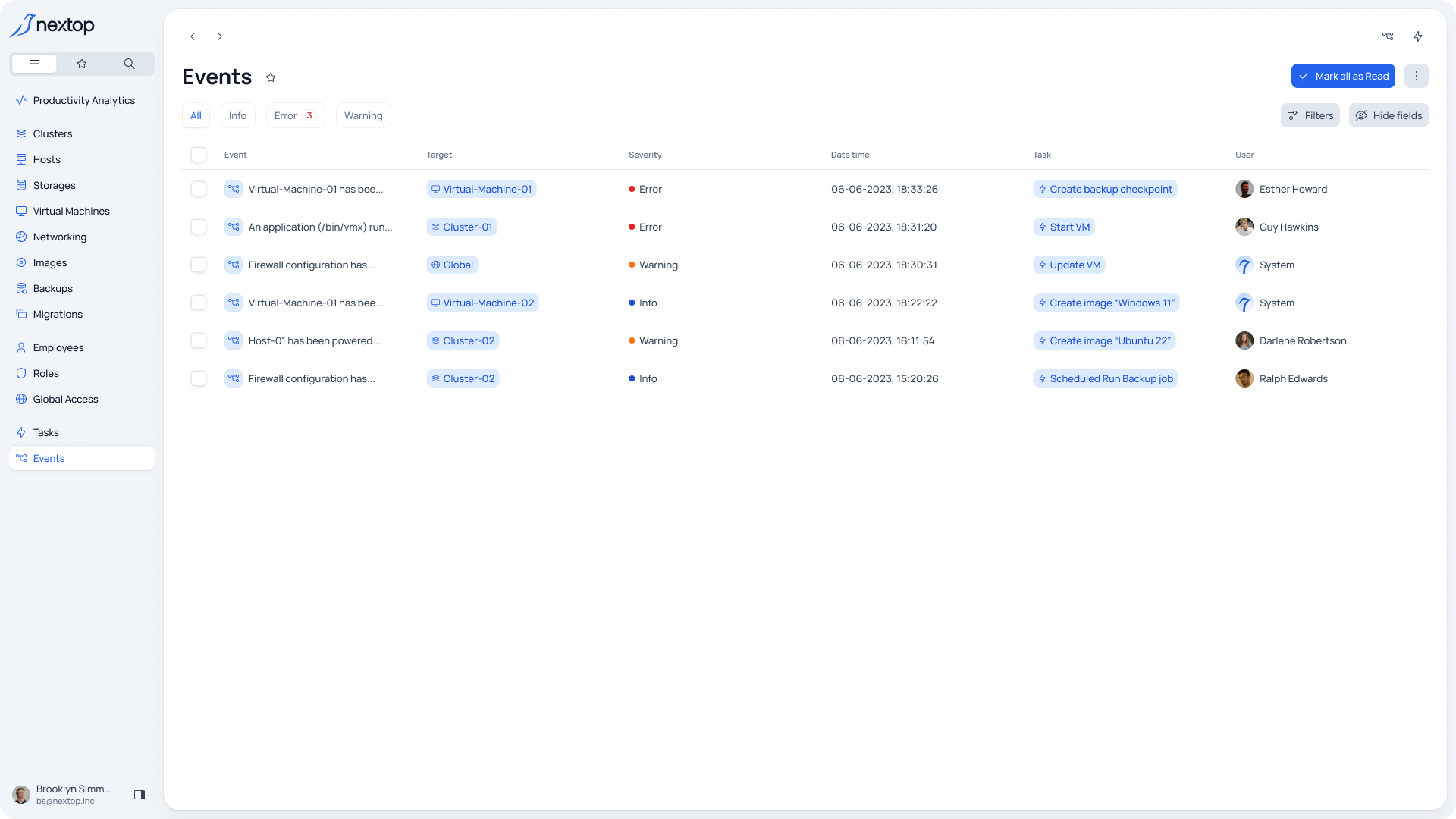 System tasks and Event logs